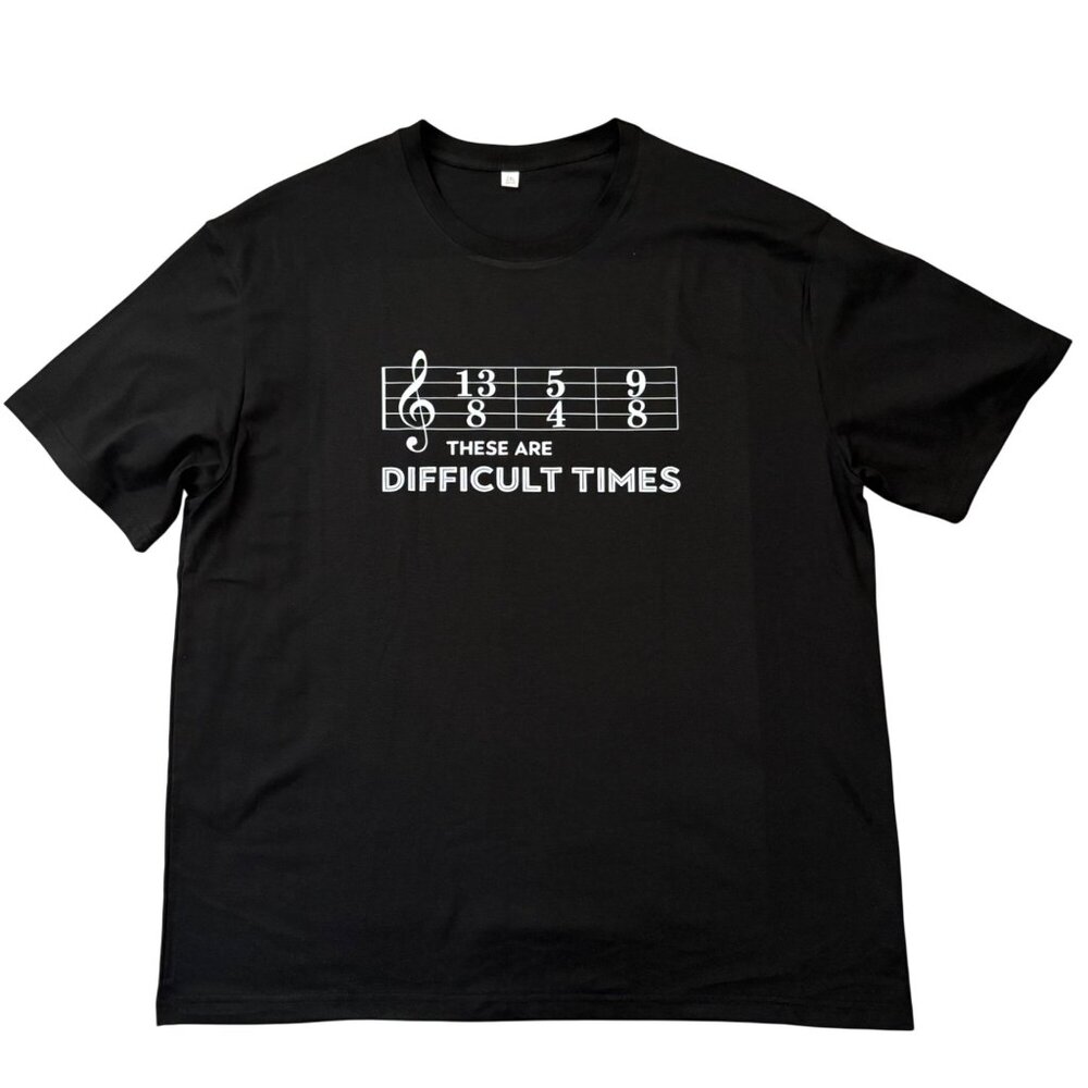 Music Humor Graphic T Shirt XXL Black Difficult Times Treble Clef Design